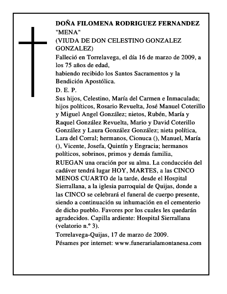 DOÑA FILOMENA RODRIGUEZ FERNANDEZ