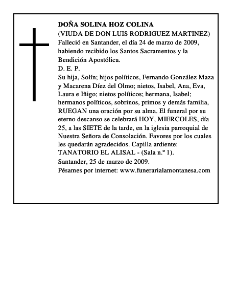 DOÑA SOLINA HOZ COLINA