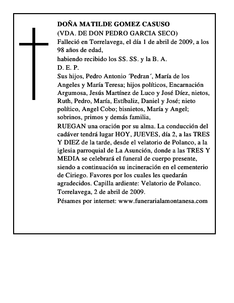 DOÑA MATILDE GOMEZ CASUSO