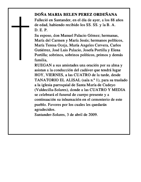 DOÑA MARIA BELEN PEREZ ORDEÑANA