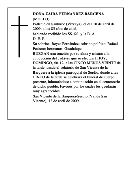 DOÑA ZAIDA FERNANDEZ BARCENA