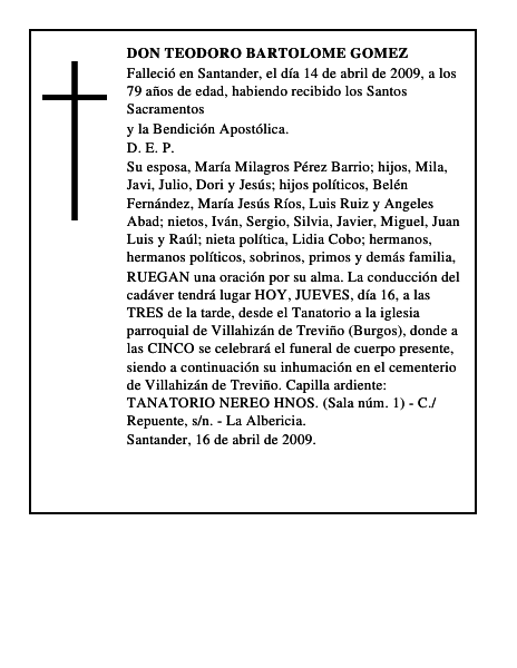 DON TEODORO BARTOLOME GOMEZ