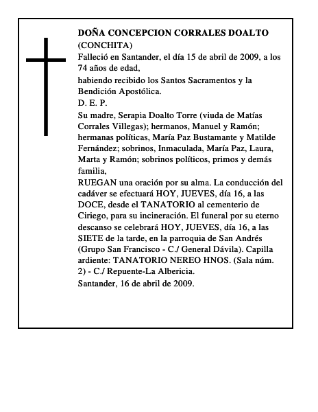 DOÑA CONCEPCION CORRALES DOALTO