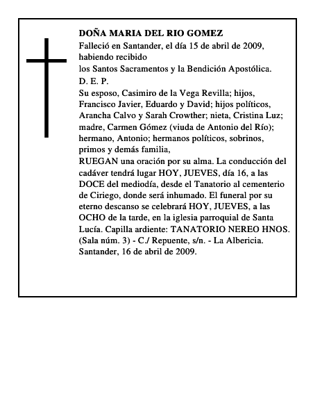 DOÑA MARIA DEL RIO GOMEZ