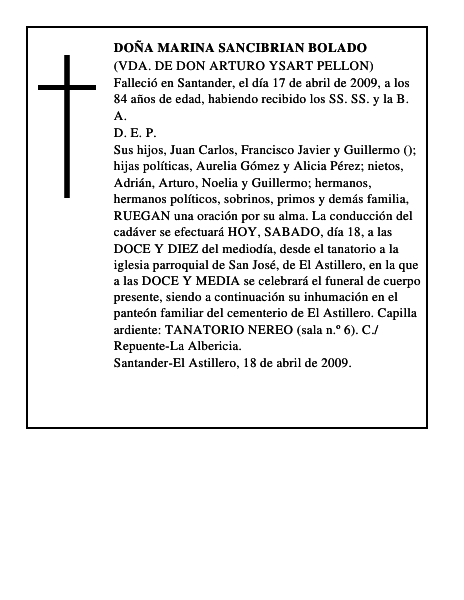 DOÑA MARINA SANCIBRIAN BOLADO