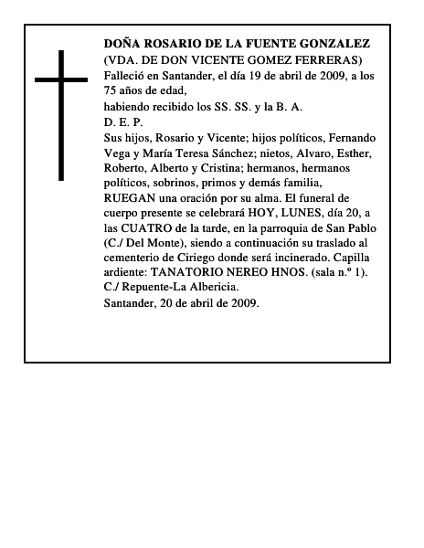 DOÑA ROSARIO DE LA FUENTE GONZALEZ