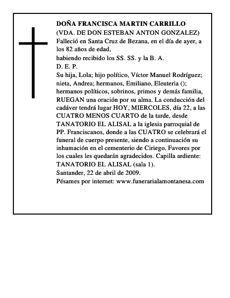 DOÑA FRANCISCA MARTIN CARRILLO