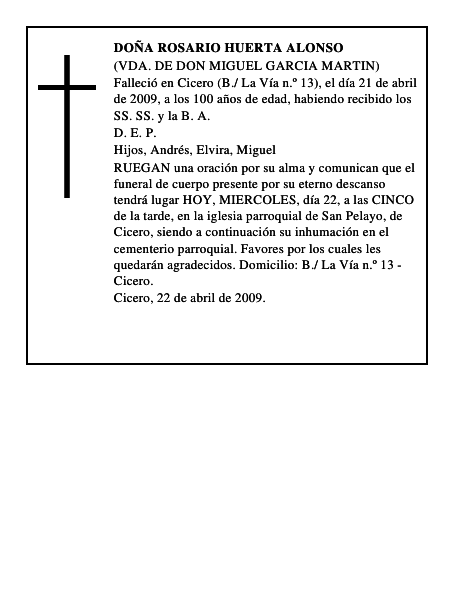 DOÑA ROSARIO HUERTA ALONSO