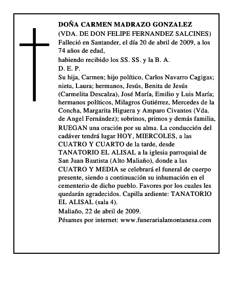 DOÑA CARMEN MADRAZO GONZALEZ