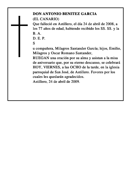 DON ANTONIO BENITEZ GARCIA