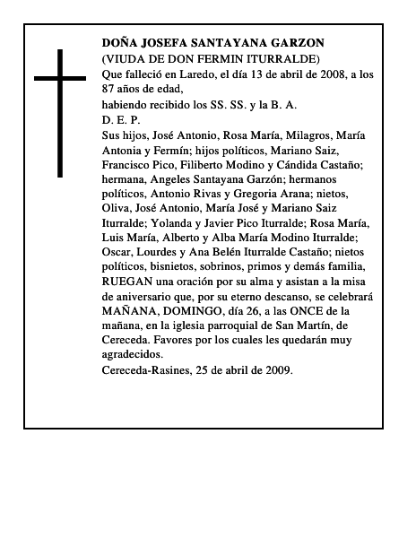 DOÑA JOSEFA SANTAYANA GARZON
