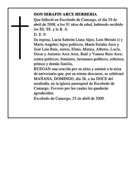 DON SERAFIN ARCE HERRERIA