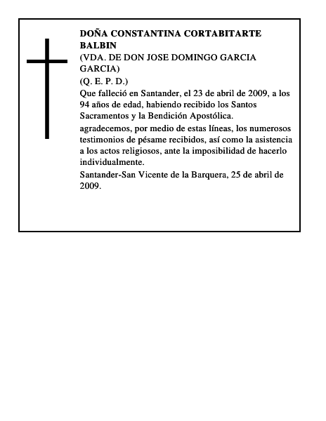 DOÑA CONSTANTINA CORTABITARTE BALBIN