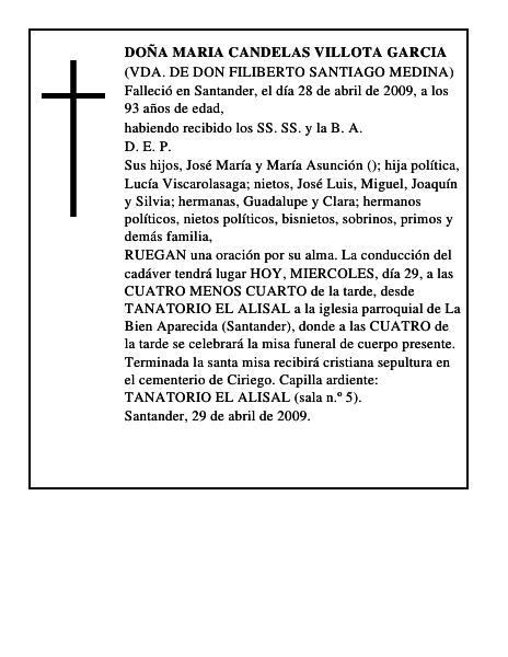 DOÑA MARIA CANDELAS VILLOTA GARCIA