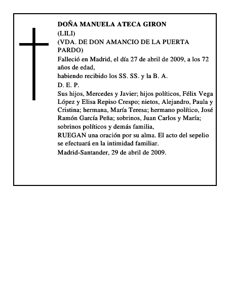DOÑA MANUELA ATECA GIRON