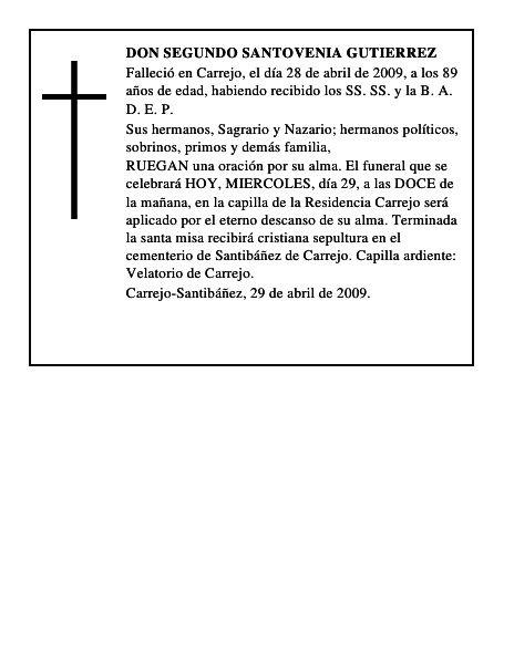 DON SEGUNDO SANTOVENIA GUTIERREZ