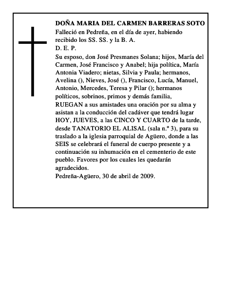 DOÑA MARIA DEL CARMEN BARRERAS SOTO