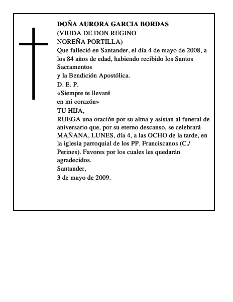 DOÑA AURORA GARCIA BORDAS