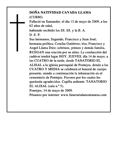 DOÑA NATIVIDAD CAVADA LLAMA
