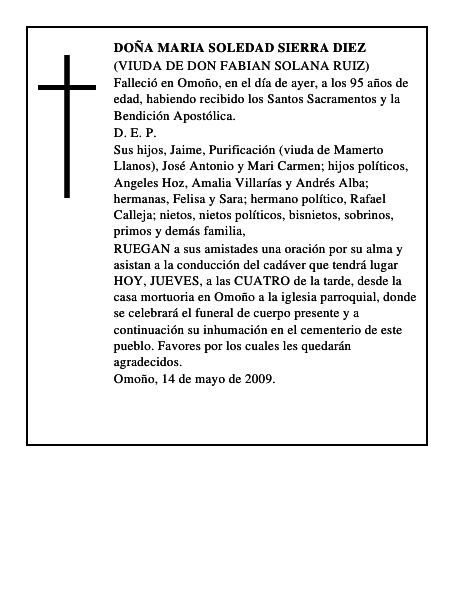 DOÑA MARIA SOLEDAD SIERRA DIEZ