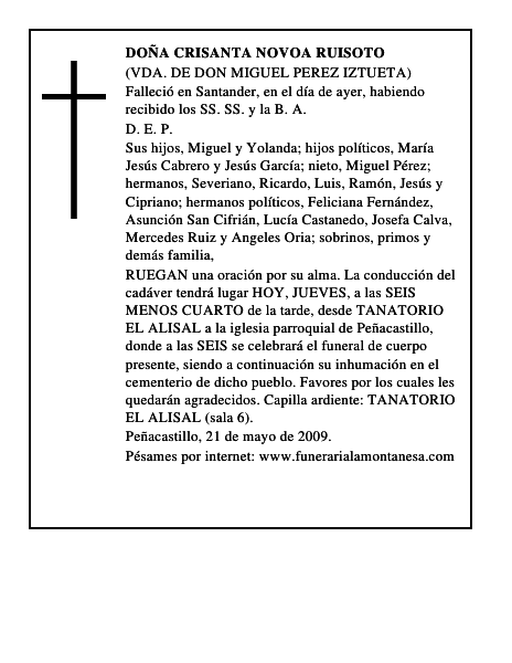 DOÑA CRISANTA NOVOA RUISOTO