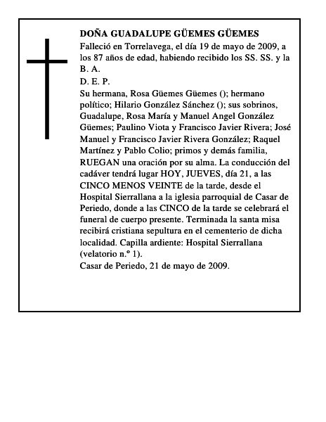 DOÑA GUADALUPE GÜEMES GÜEMES