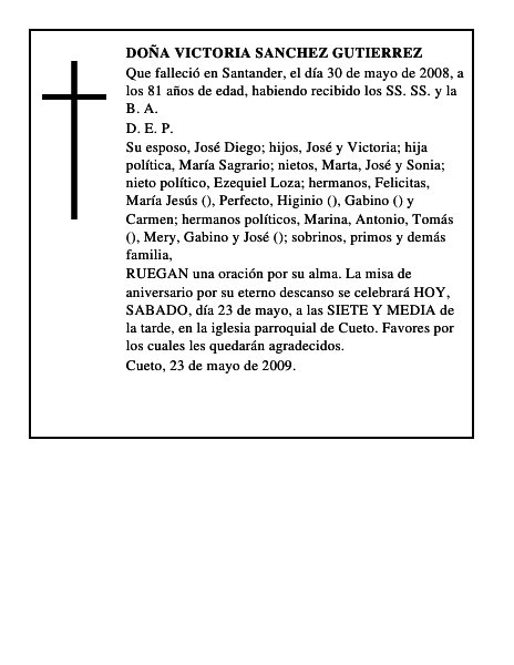 DOÑA VICTORIA SANCHEZ GUTIERREZ