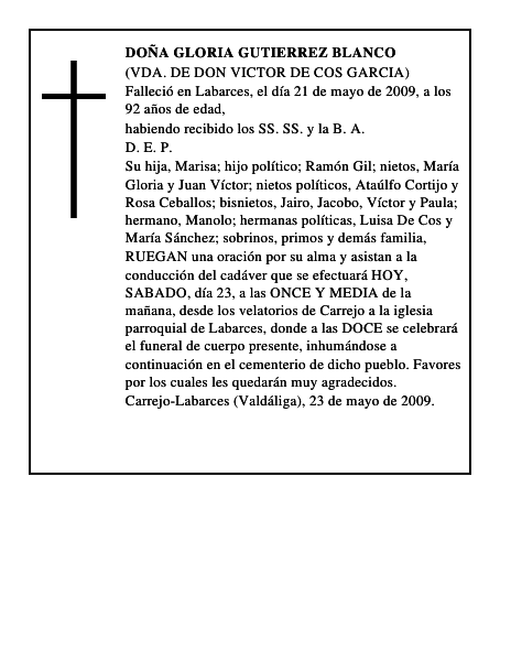 DOÑA GLORIA GUTIERREZ BLANCO