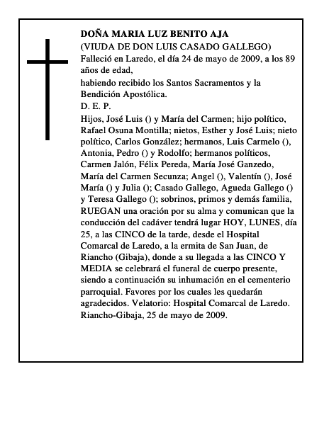 DOÑA MARIA LUZ BENITO AJA