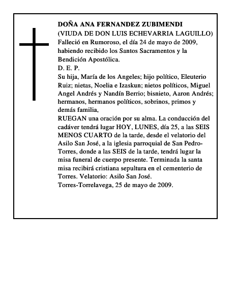 DOÑA ANA FERNANDEZ ZUBIMENDI