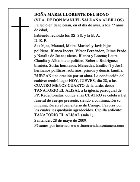 DOÑA MARIA LLORENTE DEL HOYO