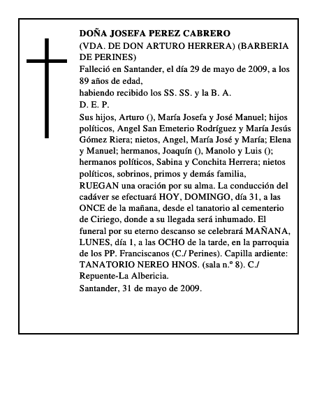 DOÑA JOSEFA PEREZ CABRERO