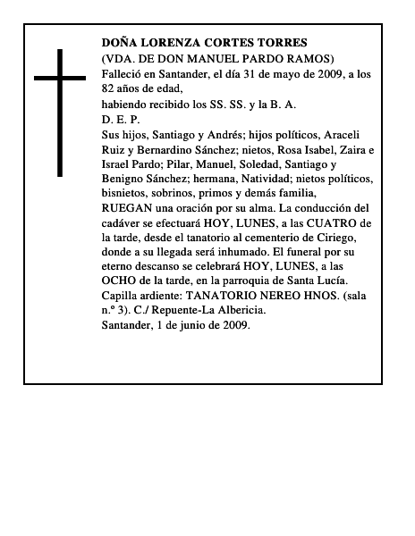 DOÑA LORENZA CORTES TORRES