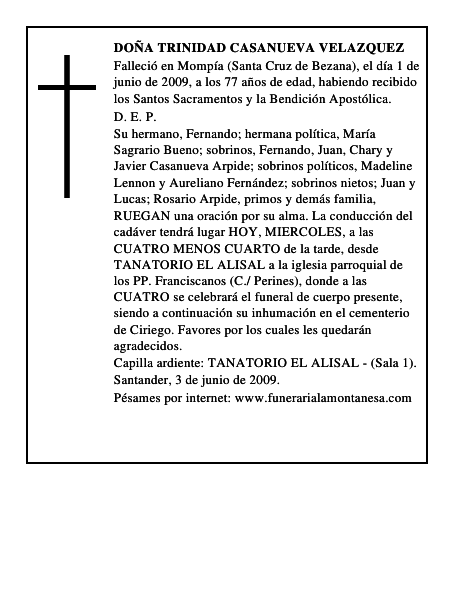 DOÑA TRINIDAD CASANUEVA VELAZQUEZ