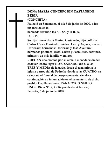 DOÑA MARIA CONCEPCION CASTANEDO BEDIA