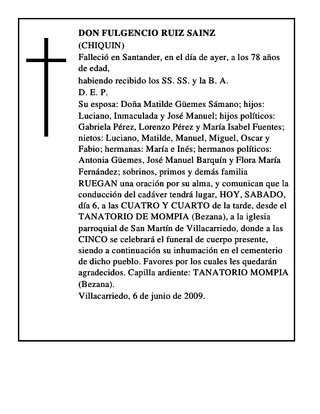 DON FULGENCIO RUIZ SAINZ
