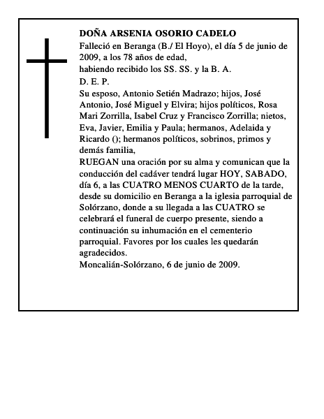 DOÑA ARSENIA OSORIO CADELO