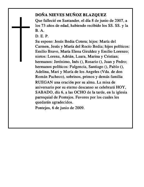 DOÑA NIEVES MUÑOZ BLAZQUEZ