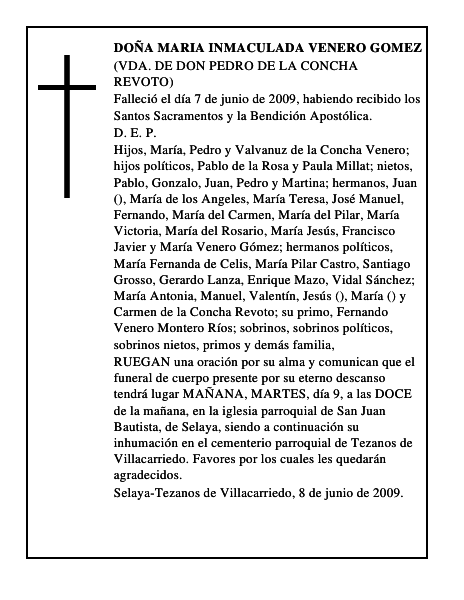DOÑA MARIA INMACULADA VENERO GOMEZ