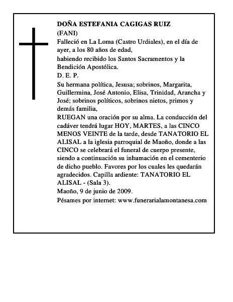 DOÑA ESTEFANIA CAGIGAS RUIZ