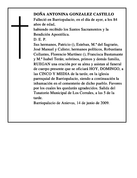 DOÑA ANTONINA GONZALEZ CASTILLO