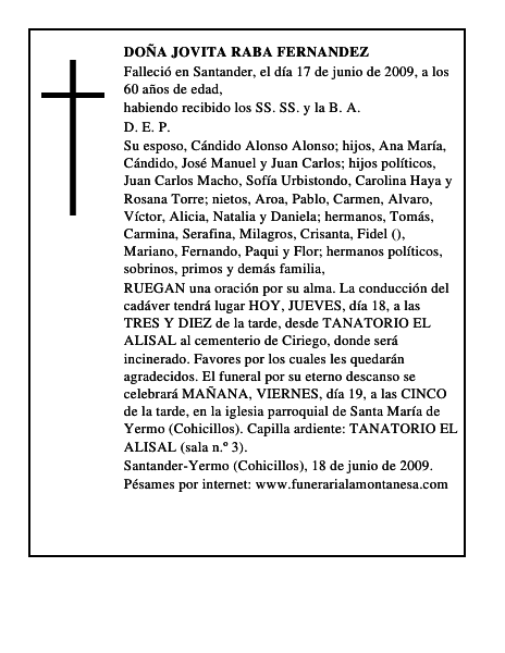 DOÑA JOVITA RABA FERNANDEZ