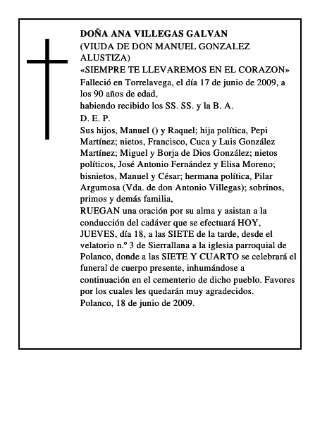 DOÑA ANA VILLEGAS GALVAN
