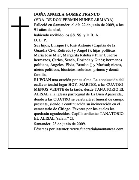 DOÑA ANGELA GOMEZ FRANCO