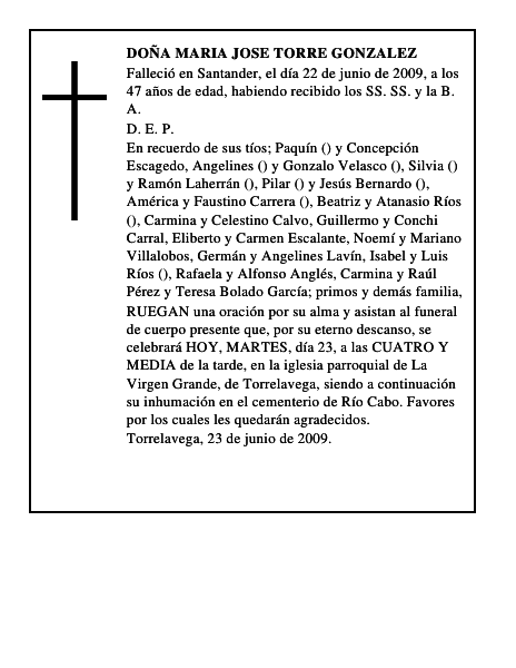 DOÑA MARIA JOSE TORRE GONZALEZ