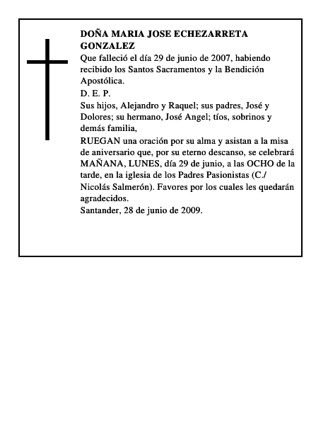 DOÑA MARIA JOSE ECHEZARRETA GONZALEZ