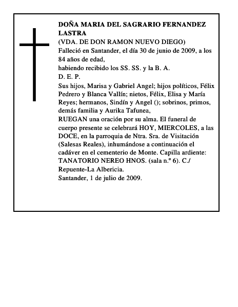 DOÑA MARIA DEL SAGRARIO FERNANDEZ LASTRA