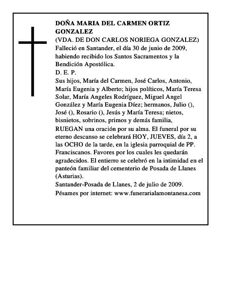 DOÑA MARIA DEL CARMEN ORTIZ GONZALEZ