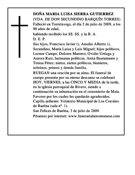 DOÑA MARIA LUISA SIERRA GUTIERREZ