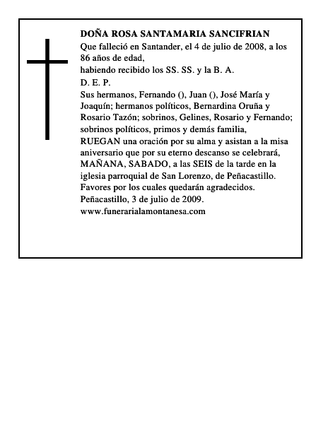 DOÑA ROSA SANTAMARIA SANCIFRIAN